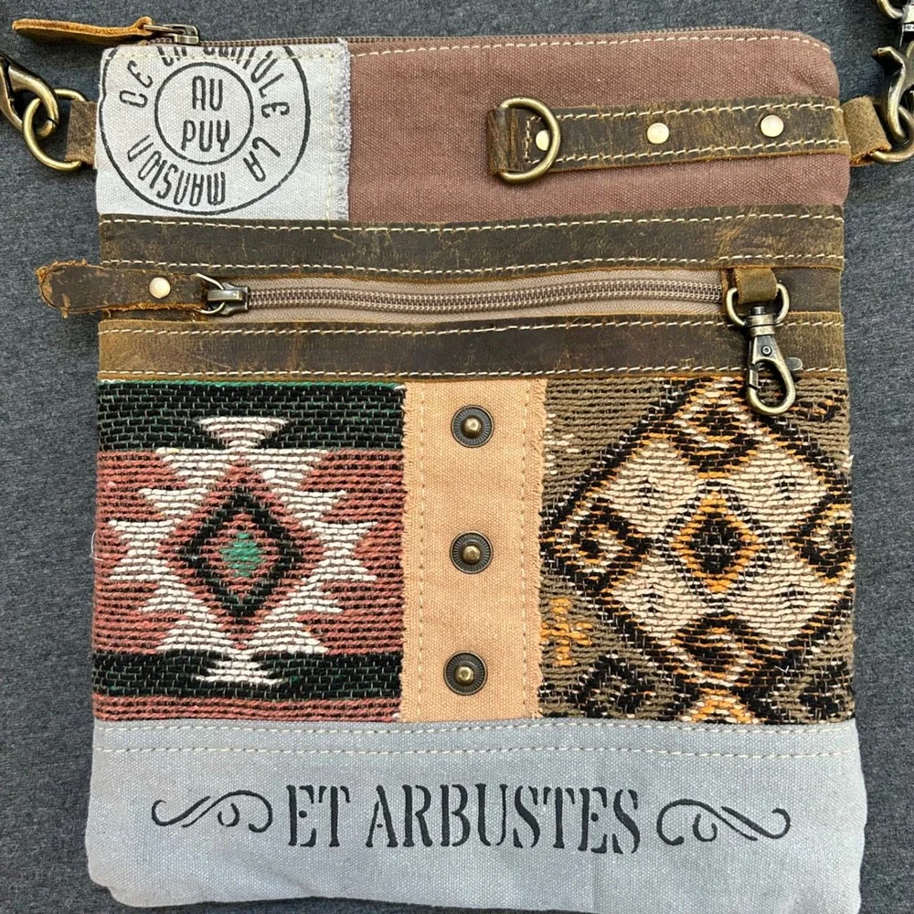 Myra Bag Southwestern Crossbody Purse Leather Canvas Boho Aztec Shoulder Bag